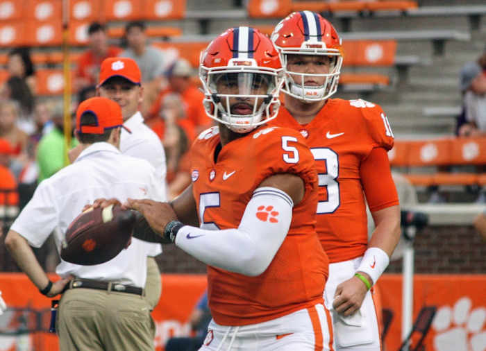 Clemson QB DJ Uiagalelei works out prior to game against Boston College
